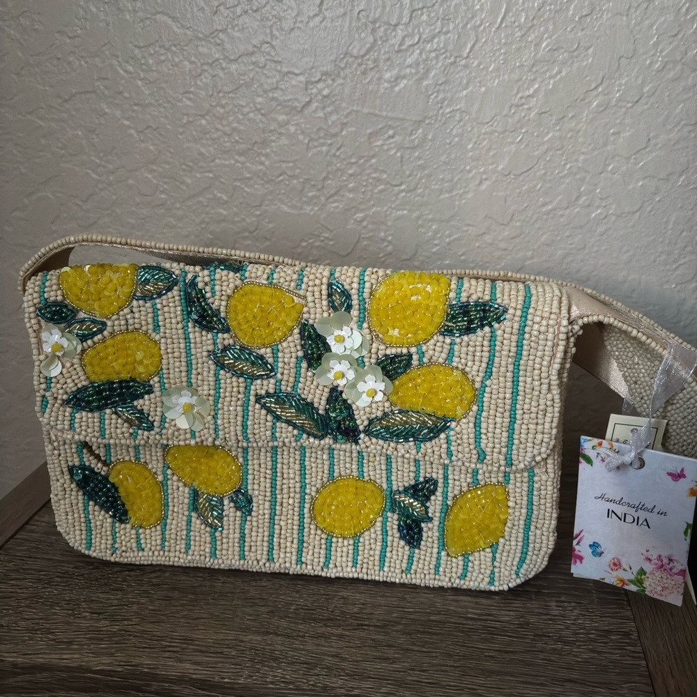 Made in India Handcrafted Beaded Lemon Bag